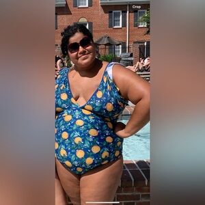 Modcloth Orange Print One Piece Swimsuit